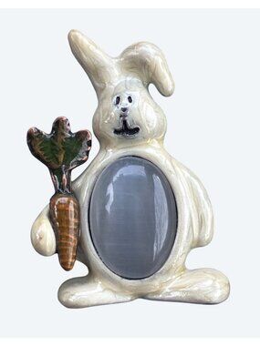 Rabbit with Stone Gem Belly Vintage Silver Tone Pin Brooch